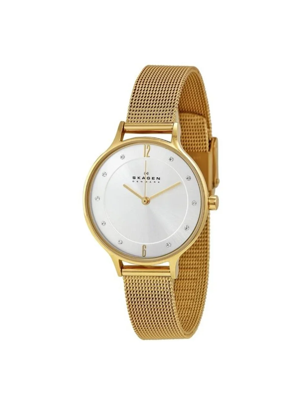 NWT Skagen Anite Silver Dial Gold-tone Mesh Ladies Watch